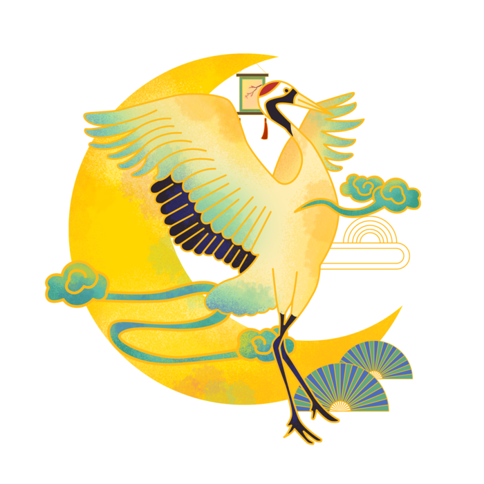 国潮仙鹤插画免扣素材设计素材