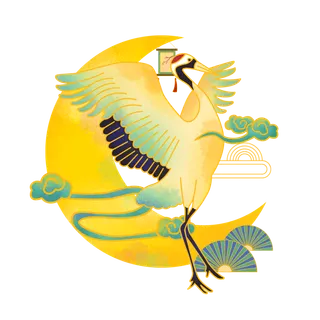 国潮仙鹤插画免扣素材设计素材