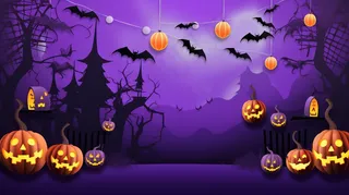 万圣节南瓜蝙蝠城堡恐怖夜晚插画背景