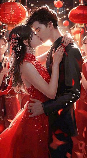 中国风情人节古风情侣拥抱亲吻爱情，七夕节