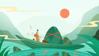 国潮风中国传统节日端午节赛龙舟粽子场景插画海报PSD设计素材