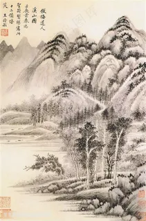 王时敏仿古山水册之仿梅道人溪山图国画图片