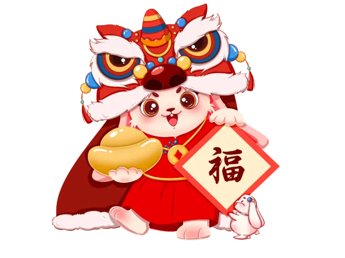 国潮兔年舞狮兔子PNG素材兔年新年兔子免扣