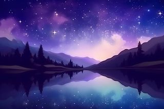 紫色梦幻星空水面倒影背景