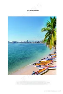 海边沙滩椰树风景画