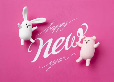 欢乐卡通小猪新年宣传海报背景