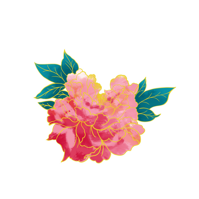 手绘国潮中国风古典牡丹花国花花卉装饰图案PSD设计素材