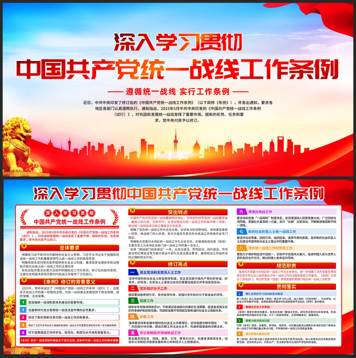 学习贯彻中国共产党统一战线工作条例展板psd模版下载