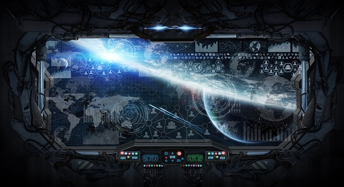 飞机机舱与与宇宙景色图片