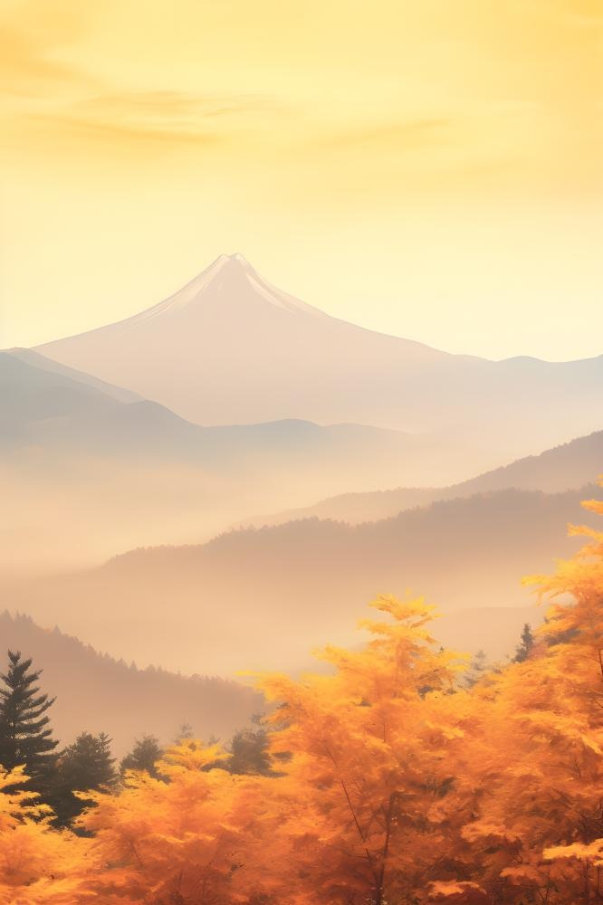 落日秋天树叶黄色山脉意境背景