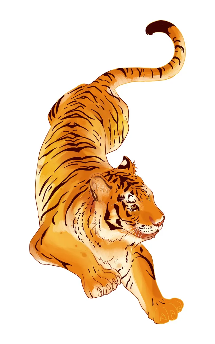 手绘国潮虎年卡通白虎老虎形象插画装饰元素PSD设计素材png免抠图psd模版下载