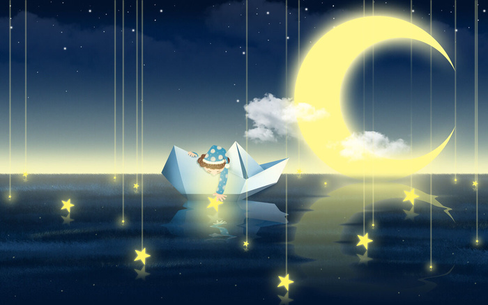 夜空的月亮绘画PSD素材psd模版下载
