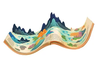 国潮祥云卷轴山水