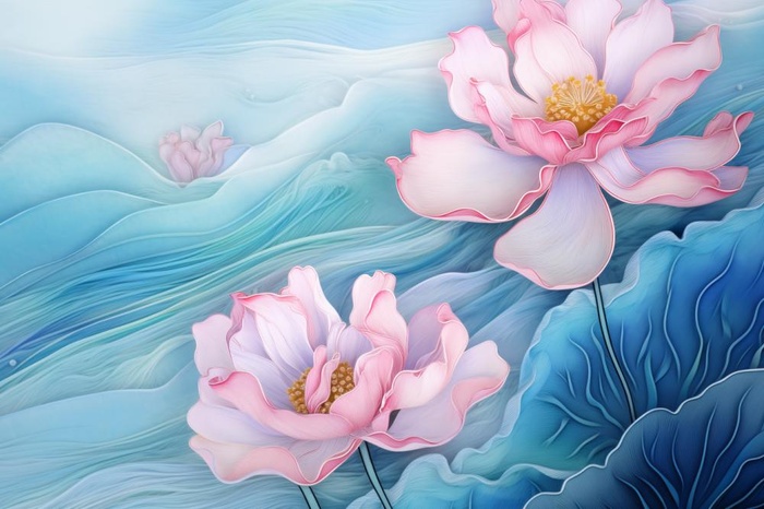 简约大气粉色鲜花蓝色水背景