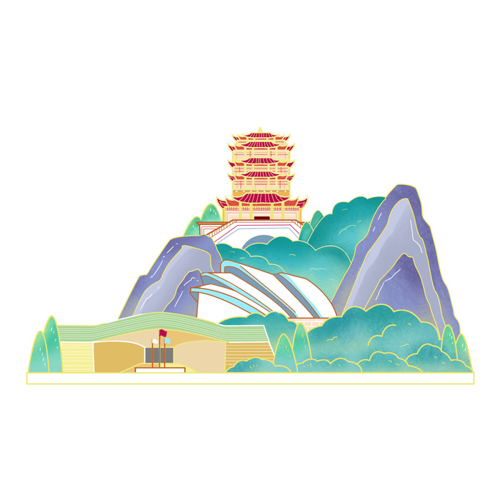 国潮风旅游建筑城市地标景区北京上海插图插画元素素材设计模板