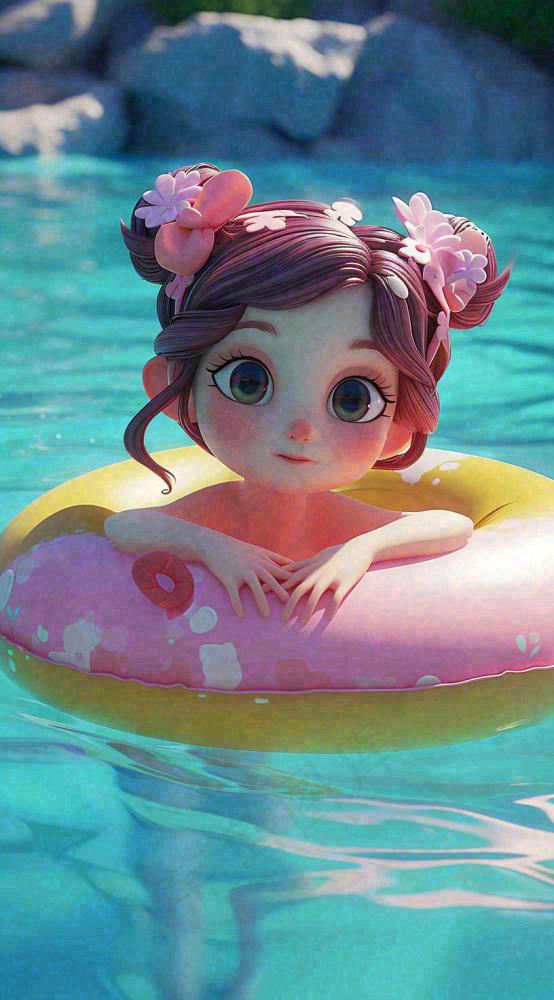 夏天泳池玩耍泳衣女孩，小暑大暑 夏至(816x1472)