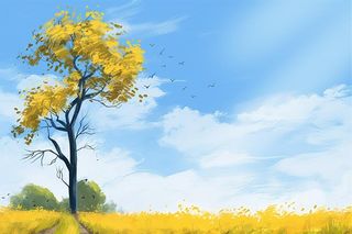 清新天空田园秋叶简约节气banner背景