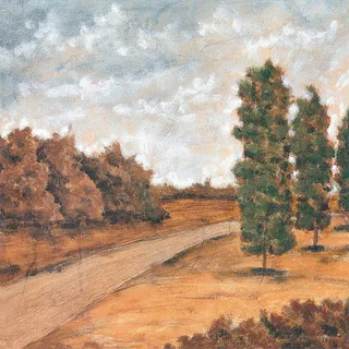道路水彩树唯美风景画油画 道路水彩树唯美风景画油画
