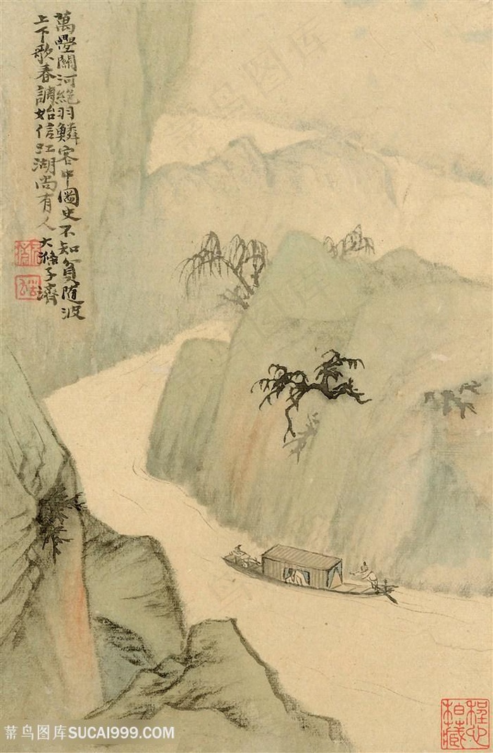 清代石濤山水冊石门开河客歌春国画图片
