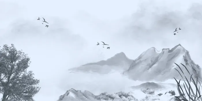 中国风传统水墨古风古典展板边框工笔画PS海报背景平面设计素材psd模版下载