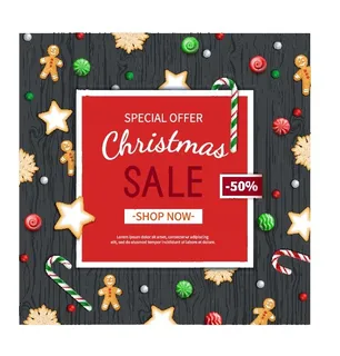 圣诞节圣诞树圣诞老人闪亮装饰电商促销折扣海报