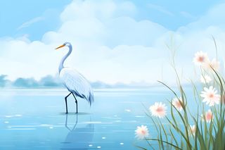 国风芦苇白鹭清新背景