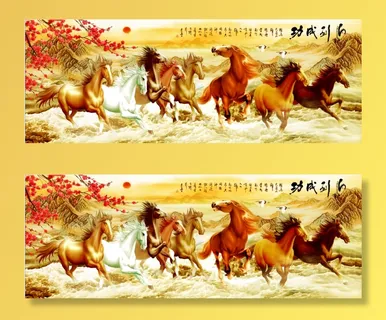 马到成功八马水墨山水背景墙 马到成功八马水墨山水背景墙