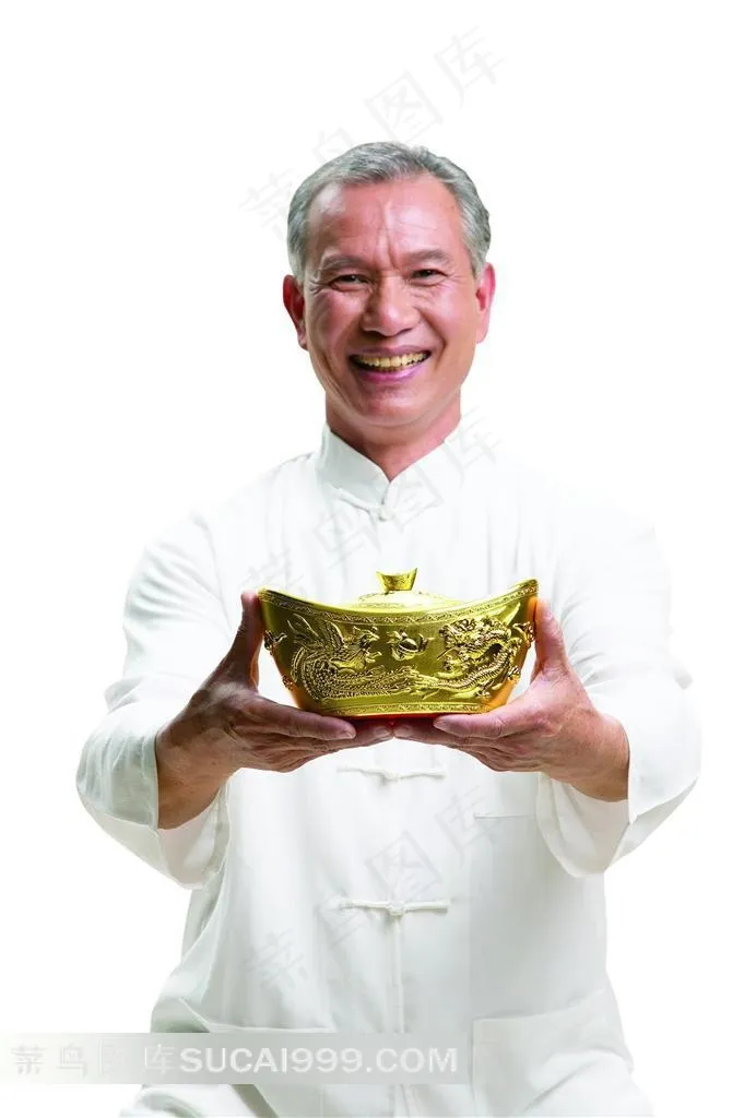 双手捧金元宝的太极老人