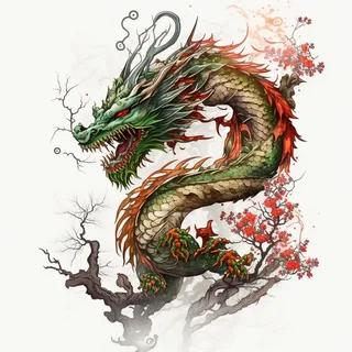 节日生肖龙，插画风格，红色，综合使用