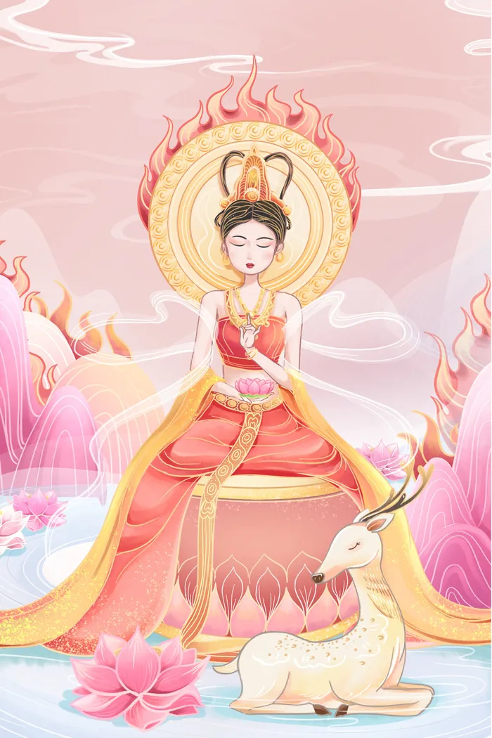 复古中国风国潮神话人物敦煌插画仙女手绘海报背景PSD设计素材psd模版下载