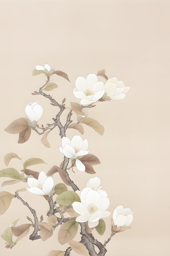 花朵白色国风简约背景(2400x3600)