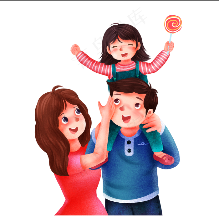手绘卡通一家三口元素