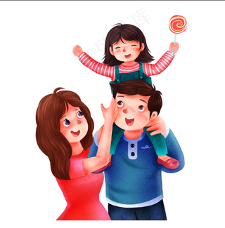手绘卡通一家三口元素