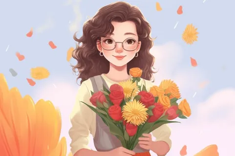 教师花束线条绘画背景