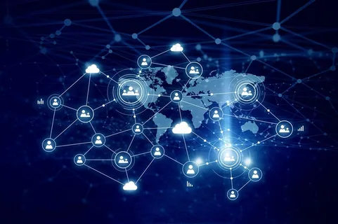 蓝色发光全球网络科技背景高清图片