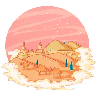 国潮风旅游建筑城市地标景区北京上海插图插画元素素材设计模板