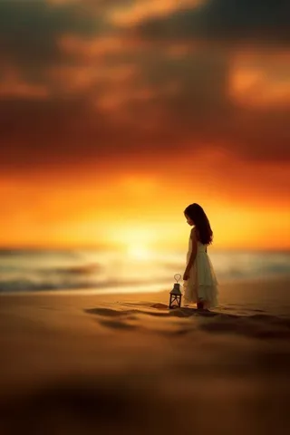 儿童沙滩故事落日背景