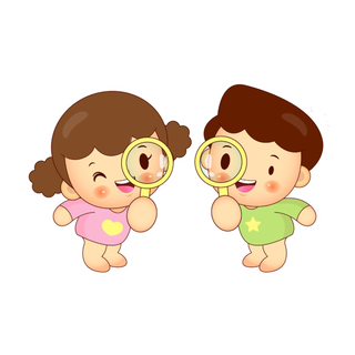 放大镜 男孩 女孩 卡通