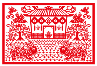 兔年复杂镂空中式传统剪纸