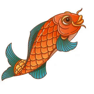 手绘烫金国潮中国风卡通锦鲤鱼金鱼插画装饰元素PSD设计素材
