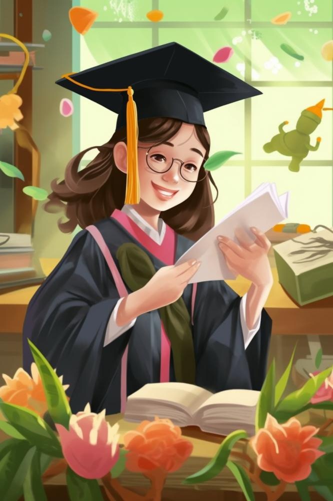 毕业学生穿着学士服花海报素材背景(896x1344)