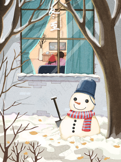 冬至可爱雪人插画