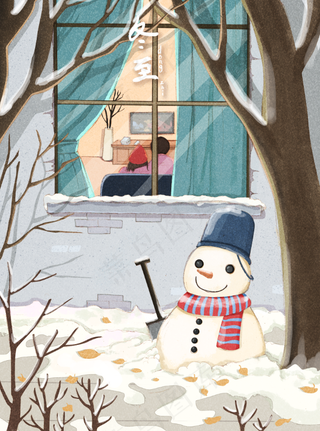 冬至可爱雪人插画