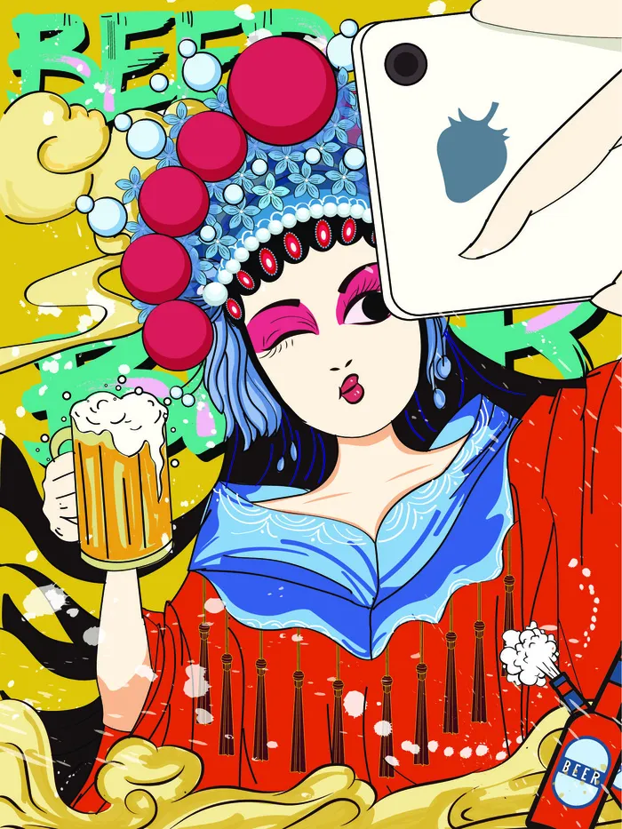 手绘中国风国潮京剧戏曲人物插画古风国粹花旦ai矢量ps设计素材图