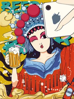 手绘中国风国潮京剧戏曲人物插画古风国粹花旦ai矢量ps设计素材图