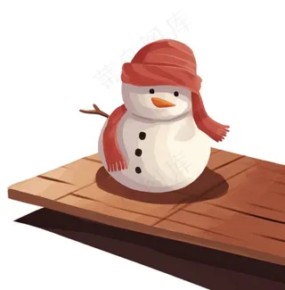 木板上的雪人帽子围巾卡通插画