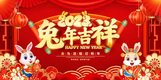 新年贺词新年舞台背景兔年大吉2023贺新春