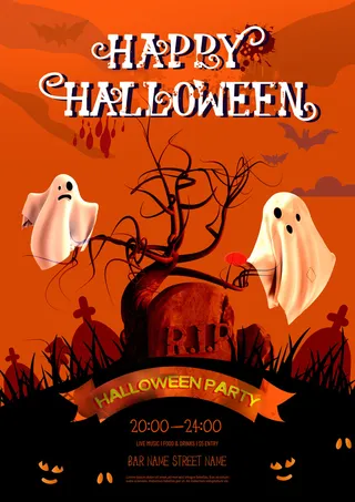 红色卡通万圣节海报