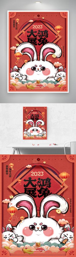 简约兔年春节宣传促销海报图片