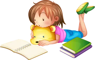 女孩看书趴着简笔少儿兴趣班